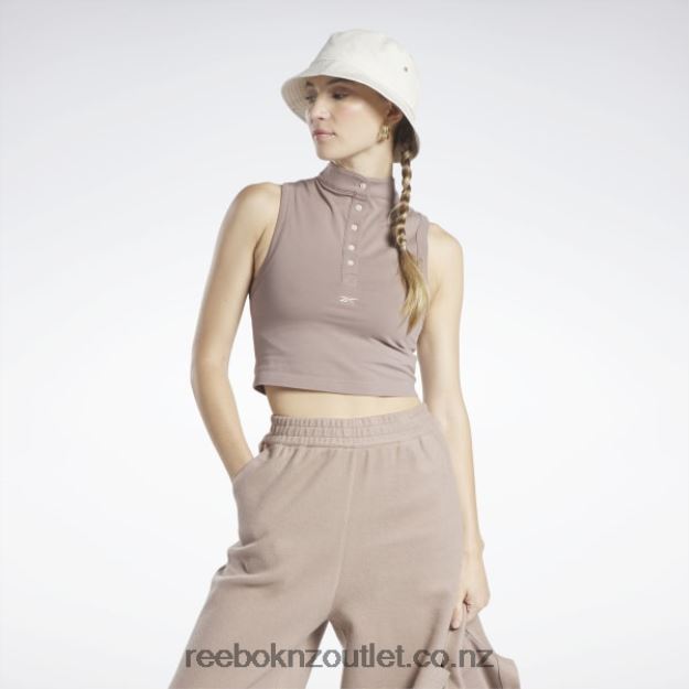 Taupe 2B4626748 Classics Cropped Fitted Jersey Tank Top Reebok Women