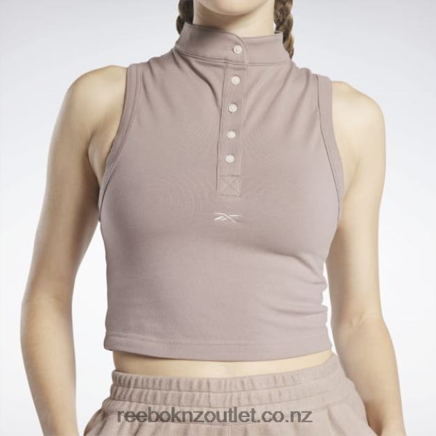 Taupe 2B4626748 Classics Cropped Fitted Jersey Tank Top Reebok Women