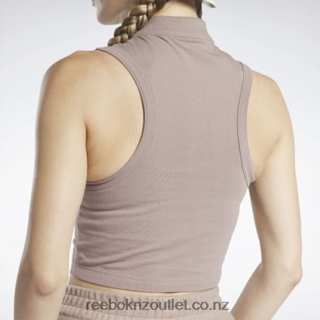 Taupe 2B4626748 Classics Cropped Fitted Jersey Tank Top Reebok Women