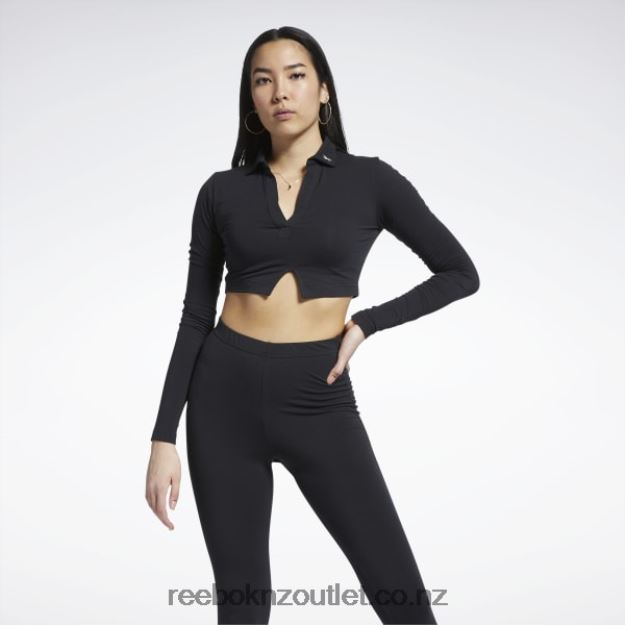 Black 2B4626669 Classics Long Sleeve Polo Top Reebok Women